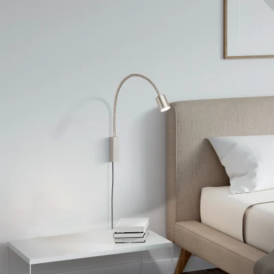 Abbildung von Fischer &amp; Honsel Bettleuchte Flex, Spotleuchte, Justi nickelfarben matt B: 6 cm, H: 52 A: 40 cm mit Schalter schaltbar 1x GU10 LED max. 4 Watt 3000 K 320 lm EEG: G 30499
