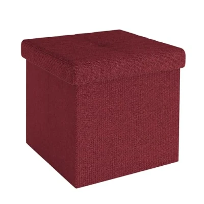 Abbildung von Intirilife Faltbare Sitzhocker 30x30x30 cm in GRANAT ROT Sitzwürfel mit Stauraum und Deckel aus Stoff Mulden Sitzcube Fußablage Aufbewahrungsbox Truhe