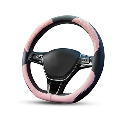 Abbildung von Ergocar Sport D Form Auto Lenkradbezug Rutschfester Lenkradschutz Typ Atmungsaktiv Mikrofaser PU Leder für Durchmesser 38cm (15 &quot;) (Rosa)