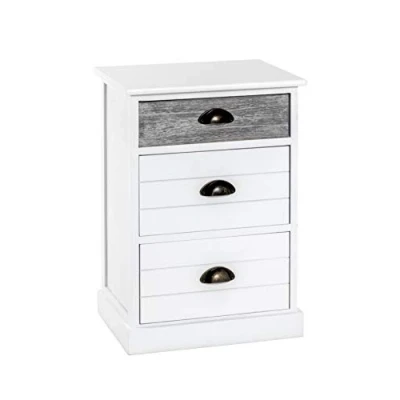 Abbildung von HAKU Möbel Kommode grau, weiß, Massivholz, Metall Maße: B 41 cm x H 60 T 31 cm, Style: Coastal Furniture
