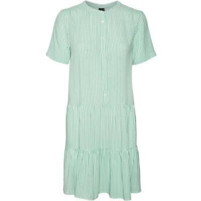 Abbildung von Vero Moda Women&#039;s VMBUMPY SS Short Dress WVN NOOS Kleid, Snow White/Stripes:Jade Cream, S