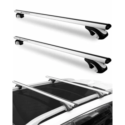 Abbildung von Komsepor Dachgepäckträger universal 55 2 teilig Einstellbar Erhöhte Seitenschiene mit Spalt Aluminium für Fahrradträger, Dachboxen oder als Skihalter, offene Dachrelinge, Tragkraft 90 kg