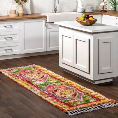 Abbildung von nuLOOM Shania Medallion Shaggy Läufer, 60 x 200 cm, Mehrfarbig