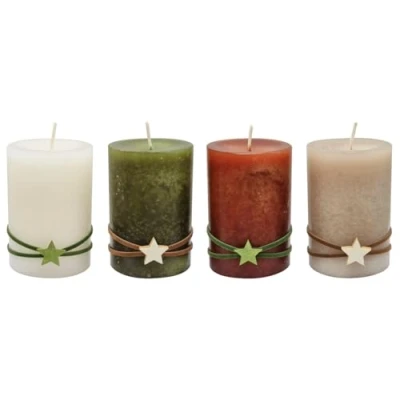 Abbildung von ZauberDeko Adventskerzen Stumpenkerzen Kerzen Orange Beige Grün Stern Olive Adventskranz Weihnachten Deko 9x6cm 4 Stück