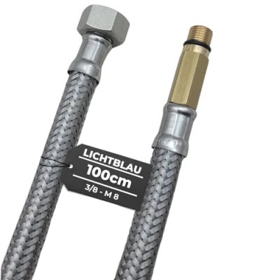 Abbildung von LICHTBLAU Knickfester Edelstahl Schlauch I 100cm 3/8 Zoll auf M8 lang geeignet für Trinkwasser Wasserhahn Eckventil Panzerschlauch Küchenarmatur
