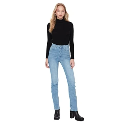 Abbildung von Trendyol Damen Herren Hoher Bund Flared Jeans, Hellblau, 32 EU