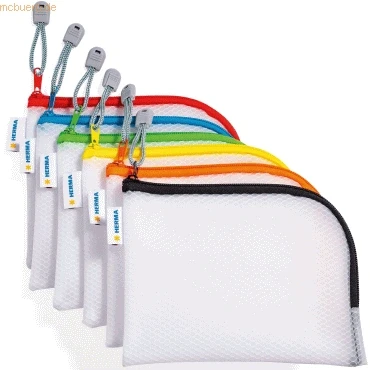 Abbildung von HERMA 20019 Reißverschlusstasche Reiseetui A6 transparent bunt, 10 Stück, kleine verschließbare Sichttaschen mit Zipper, farbige Kulturtaschen für Handy, Ladekabel, Kosmetik, Stifte, Schlüssel