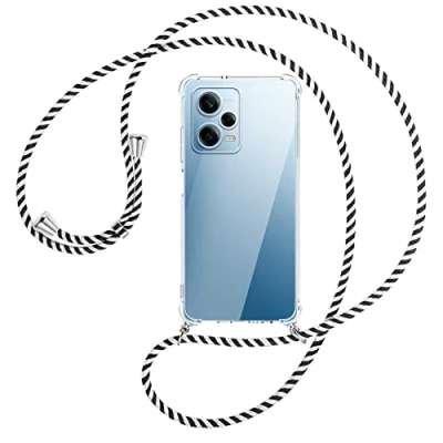 Abbildung von mtb more energy® Handykette kompatibel mit Xiaomi Redmi Note 12 Pro 5G Black &amp; White Smartphone Hülle zum Umhängen Anti Shock Full TPU Case