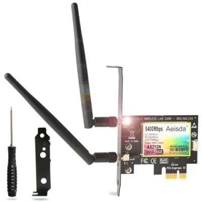 Abbildung von WiFi 6E WLAN PCIe Karte mit Bluetooth 5.3, Aeisda 5400Mbit/s Tri Band Karte, Intel Chip, MU MIMO, OFDMA, Bluetoothfür Windows 11/10 (64 Bit)