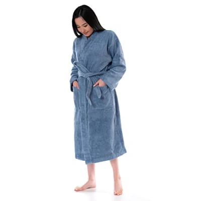 Abbildung von Ege Organics Bio Bademantel, Weich &amp; Saugstark GOTS zertifizierte türkische Baumwolle Unisex, Denimblau, Small Medium