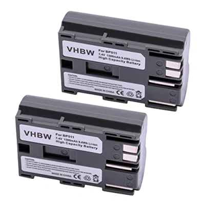 Abbildung von vhbw 2X Akku kompatibel mit Canon MV Serie MV100Xi, MV300, MV30, MV30i, MV400i, MV410, MV300i, MV400 Kamera (1300 mAh, 7,2 V, Li Ion)