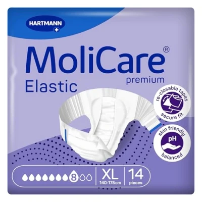 Abbildung von MoliCare Premium Elastic Unisex Einweg Slip: diskrete Anwendung für Frauen und Männer bei Inkontinenz; 8 Tropfen, Größe XL, 14 Stück