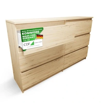 Abbildung von CDF Kommode Malwa M6 120 Farbe: Eiche Artisan Schrank für Dokumente, Kleinigkeiten Ideal Wohnzimmer, Schlafzimmer, Kinderzimmer, Jugendzimmer und Büro 6 geräumige Schubladen