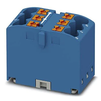 Abbildung von PHOENIX CONTACT PTFIX 6X2,5 G BU Verteilerblock, Grundklemme, 450 V, 24 A, Anzahl der Anschlüsse 6, Querschnitt 0,14 mm² 4 mm², AWG: 26 12, Breite 16 mm, Höhe 22,7 Blau, 10 Stück
