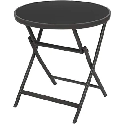 Abbildung von BRUBAKER Gartentisch Beistelltisch oder Esstisch Milano (1 St), Metall Glastisch rund klappbar 70 cm Ø Wetterfest Anthrazit Grau