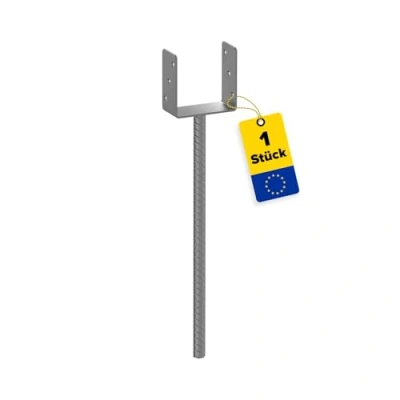 Abbildung von GRUNDLINE U Pfostenträger Pfostenanker Balkenschuh profil zum einbetonieren Stützenfuß für Zaunpfosten Holzpfosten Betonanker 500 mm PS Typ 101x60x124 R500