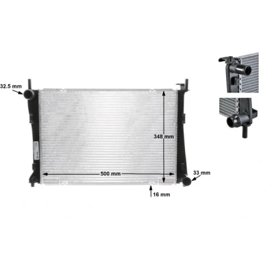 Abbildung von MAHLE ORIGINAL CR 1355 000S Kühler, Motorkühlung 500 348 16 Kühlrippen gelötet FORD: Fusion Kombi, FIESTA 6, 5, ALFA ROMEO: GT, 147 kfzteile,
