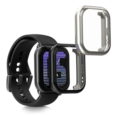Abbildung von kwmobile 2X Schutzhülle kompatibel mit Amazfit Active (A2211) Hülle Fullbody Cover Set aus Silikon Schwarz Silber