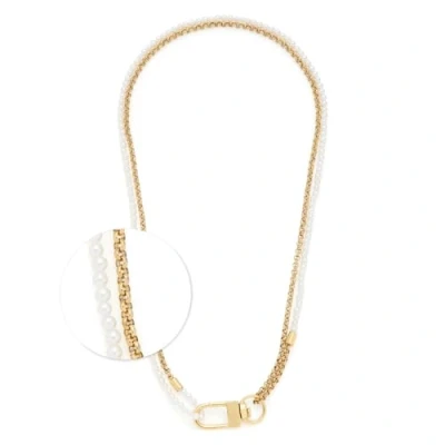 Abbildung von JEWELS BY LEONARDO Halskette Lucinda, mittellange Kette aus goldfarbenem Edelstahl, weiße Imitationsperlen und auffälliger Verschluss, 48 cm doppelt, 96 einfach Länge, Schmuck Geschenk, 024329