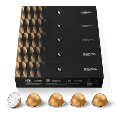 Abbildung von NESPRESSO VERTUO Golden Caramel Arabica Kaffee mit Karamell Geschmack Ideal für Milchrezepte &amp; den großen Kaffeebecher Kompatibel Kapselmaschinen 50 Kapseln
