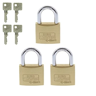 Abbildung von BURG WÄCHTER 222 C Line, Herkömmliches Vorhängeschloss, Tastensperre, Gleichschließung, Selbstlagerung, Werkzeugkasten, Werkstatt, Gold, Edelstahl, Messing