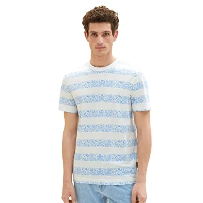 Abbildung von TOM TAILOR Herren 1036333 T Shirt, 32028 White Blue Big Paisley Stripe, XXL