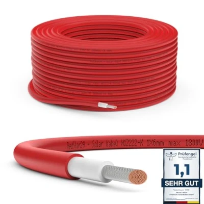 Abbildung von RedStar24 Premium Solarkabel 6mm² Rot 50m TÜV SÜD geprüft UV beständig, flexibel, Photovoltaik Kabel, PV Solar Anschlusskabel für Solarpanel, Wechselrichter &amp; Laderegler langlebig