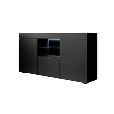 Abbildung von MB Muebles Bonitos Sideboard Wohzimmer Esszimmer Schrank Möbel Breite 135 x Höhe 73 Tiefe 34 cm Mattes Melamin 3 Türen LED Beleuchtung Schwarz Modell Sefora