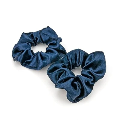 Abbildung von Scrunchies Haargummi Damen, 2 Stück Weiche Seide Haargummis Mädchen, Premium Satin Invisibobble Scrunchie, für Lange Feine Oder Dicke Lockige Haare Mädchen (Marineblau)