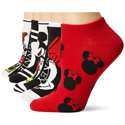 Abbildung von Disney Damen Mickey Mouse 5 Pack No Show Lässige Socken, Schwarz Rot Multi, 42 44.5 EU
