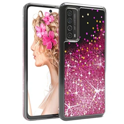 Abbildung von EAZY CASE Hülle kompatibel mit Huawei P Smart 2021 / Y7a Schutzhülle Flüssig Glitzer, Handyhülle, Schutzhülle, Back Cover Glitter Flüssigkeit, TPU/Silikon, Transparent/Durchsichtig, Pink
