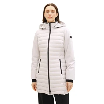 Abbildung von TOM TAILOR Damen 1037477 Hybrid Steppmantel mit Kapuze, 16339 clouds Grey, XS