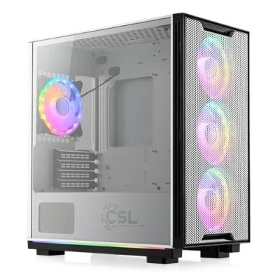 Abbildung von Gaming PC Gehäuse Lumina Midi Tower, aRGB Beleuchtung (inkl. Steuerung &amp; Akustik Sensoren), Glas Seitenteil, vormontierte Lüfter, ATX, mATX, Mini ITX, weiß