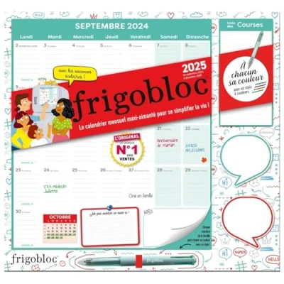 Abbildung von Frigobloc Mensuel 2025 à chacun sa couleur (de sept. 2024 décembre 2025): Avec un stylo 4 couleurs