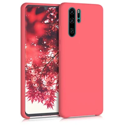 Abbildung von kwmobile Hülle kompatibel mit Huawei P30 Pro Silikon Handy Case Handyhülle weiche Oberfläche kabelloses Laden Neon Koralle