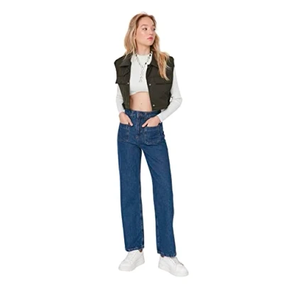 Abbildung von Trendyol Damen Herren Mittlerer Bund Wide Leg Jeans, Blau, 40 EU