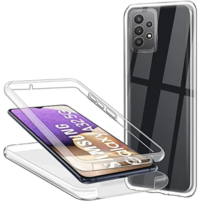 Abbildung von CHIMUCO Hülle für Samsung Galaxy A32 5G Handyhülle 360 Grad, Transparent Full Schutz Kratzfest Dünn Durchsichtige Case Silikon Schutzhülle, Hart PC Zurück + Weich TPU Vorderseite