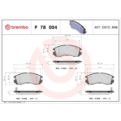 Abbildung von BREMBO P 78 004 Bremsbelagsatz mit akustischer Verschleißwarnung ohne Zubehör SUBARU: Impreza I Limousine, Legacy 2 Kombi, Kombi