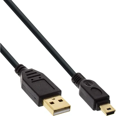 Abbildung von InLine 31830P USB 2.0 Mini Kabel, A Stecker an B (5pol.), schwarz, vergoldete Kontakte, 3m