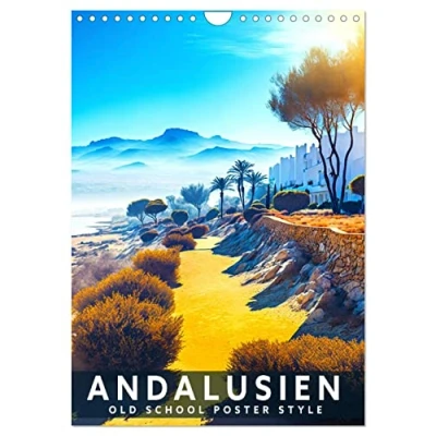 Abbildung von Andalusien Old School Poster Style (Wandkalender 2025 DIN A4 hoch), CALVENDO Monatskalender