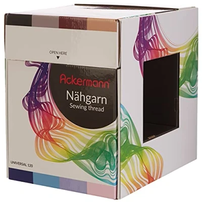 Abbildung von Ackermann Overlock Nähgarn Box Universal Nähgarn, Stärke 120, 64x 1.000m (Kone) Sortiment, Farbenmix Qualitätsgarn, Garn, Garn für Nähmaschinen und Coverlock