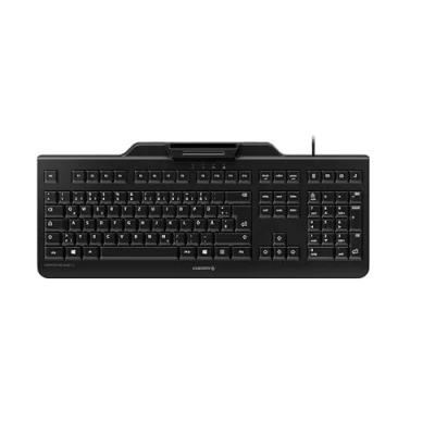 Abbildung von CHERRY SECURE BOARD 1.0, Deutsches Layout, QWERTZ Tastatur, kabelgebundene Security Tastatur mit integriertem Leser für Smartcards und Karten/Tags RF/NFC Schnittstelle, Schwarz