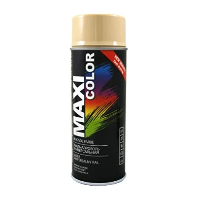 Abbildung von Maxi Color NEW QUALITY Sprühlack Lackspray Glanz 400ml Universelle spray Nitro zellulose Farbe schnell trocknender Sprühfarbe (RAL 1001 Beige glänzend)