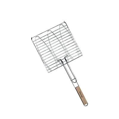 Abbildung von 3er Fischbräter 28x28cm Fischgriller Fischzange Grillkorb Grillwender Fischhalter Grillaufsatz mit Holzgriff Stahl verchromt