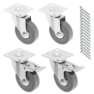 Abbildung von GTV Möbelrollen GREYROLL, Lenkrollen, 4 Stück set Rollen für Möbel, 2x mit Bremse, ohne aus Stahl und Gummi, +16 PanHead Schrauben 5x15/16, Durchmesser: 75 mm, Farbe: Grau
