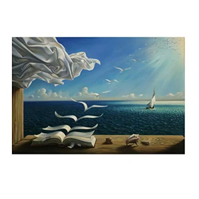 Abbildung von Yooyu Salvador Dali The Waves Buch Segelboot Gemälde auf Leinwand Poster und Drucke Cuadros Wandkunst Bilder für Wohnzimmer 40x60cm Rahmenlos