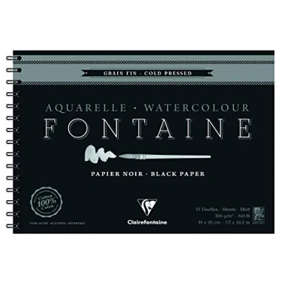 Abbildung von Clairefontaine 975313C Malblock Fontaine mit Spiralbindung 12 Blatt, feine Körnung 300g 19x26cm, Schwarz