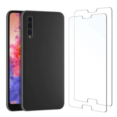 Abbildung von NEW&#039;C Hülle für Huawei P20 Pro Ultra Thin Silikon Schwarz und 2 x Panzer Schutz Glas Anti Scratch