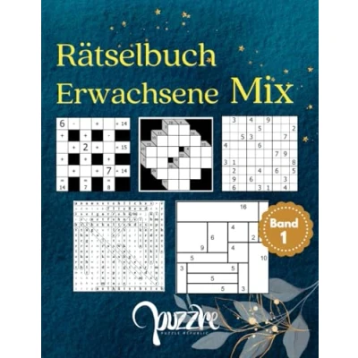 Abbildung von Rätselbuch Erwachsene Mix Band 1: Denksport Rätsel mit Sudoku, Kakuro, Shikaku, Mathematische Spiele und Wortsuche.