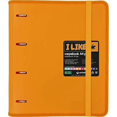 Abbildung von Grafoplas 88100555 Ordner mit 4 Ringen, A4, Mandarine, Ersatzblätter, 6 Trennblätter, transparente Umschläge, Carpebook Like